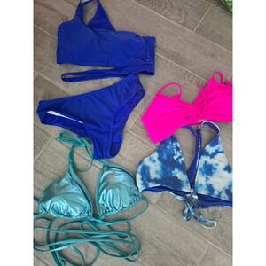 Wild Fable GYN Luca Swimsuit Bikini Bundle Set Blue‎ Pink Teal Large